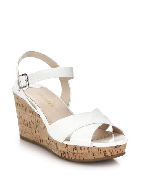 prada patent leather wedges|Prada patent leather sandals white.